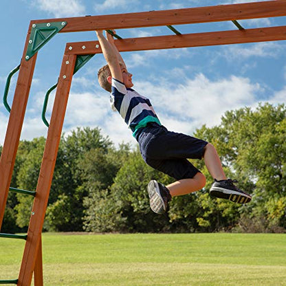 Backyard Discovery, Skyfort II Playground Cedar Wood Swing Set with Playhouse Fort, Sandbox, Picnic Table, Slide, Monkey Bars, Swings, Rock Climber, - WoodArtSupply