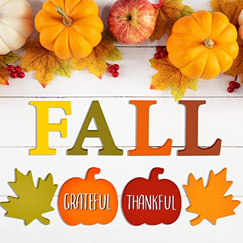 Whaline 8Pcs Wooden Fall Pumpkin Maple Leaves Cutouts Unfinished Table Wooden Signs Fall Wood Letters Craft Tags Slice Ornament for Fall Thanksgiving