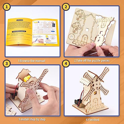 5 In 1 STEM Projects for Kids Age 8-12, Wood Building Kits, STEM Kit for Kids Ages 8-10 10-12, Model Craft Kits for Boys 6-8, 3D Wooden Puzzles