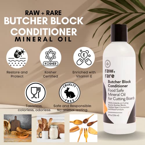 Raw Plus Rare Food Grade Mineral Oil for Wood Cutting Board, Butcher Block, and Countertop Oil - Perfect for Cutting Boards and Walnut Oil Substitute Raw Plus Rare
