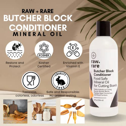 Raw Plus Rare Food Grade Mineral Oil for Wood Cutting Board, Butcher Block, and Countertop Oil - Perfect for Cutting Boards and Walnut Oil Substitute - WoodArtSupply