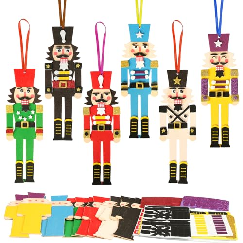 Fennoral 12 Pack Nutcracker Craft Kit for Kids Make You Own Foam Stickers Ornament DIY Christmas Arts and Crafts fo Chirstmas Party Supplies - WoodArtSupply