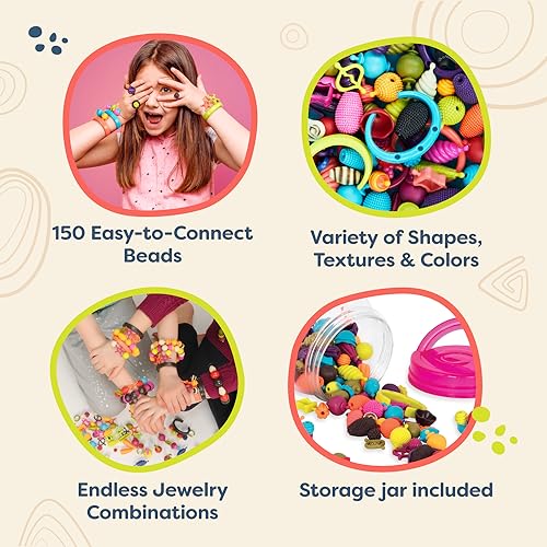 B. toys – Pop Arty! 150 Pcs- Jewlery Making Kit- Creative Pop Snap Bead Set for Kids –DIY Craft Jewelry Making Kit –Necklaces, Rings, Bracelets – 4 B. toys