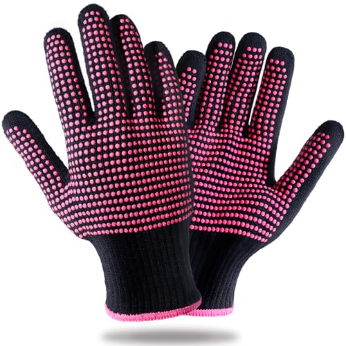 Teenitor 2 Pcs Heat Resistant Gloves With Silicone Bumps, Professional Heat Proof Glove Mitts For Hair Styling Curling Iron Wand Flat Iron Hot-Air - WoodArtSupply