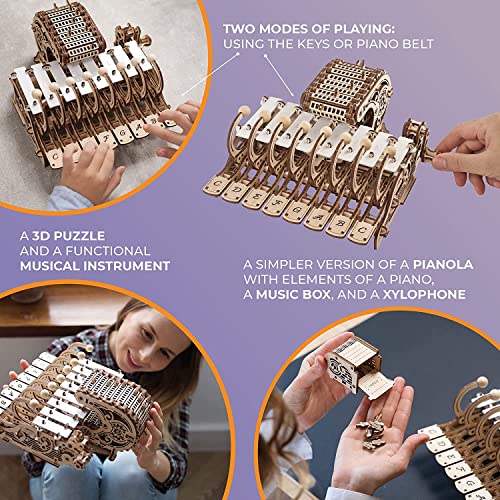 UGEARS Mechanical Celesta 3D Puzzles - Musical Instruments 3D Wooden Puzzles for Adults and Kids - 3D Wooden Puzzle Musical Model Kits with Piano, UGEARS