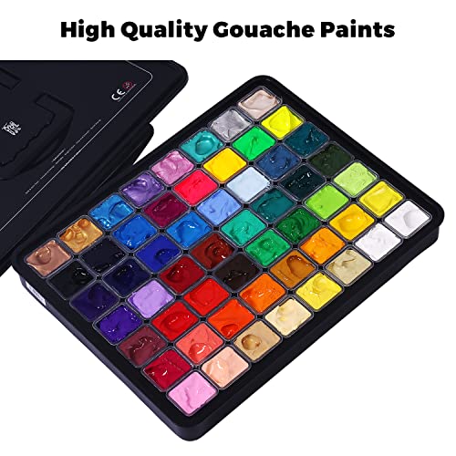 HIMI Gouache Paint Set, 56 Colors x 30ml Include 8 Metallic and 6 Neon Colors, Unique Jelly Cup Design in a Carrying Case Perfect for Artists, Artme