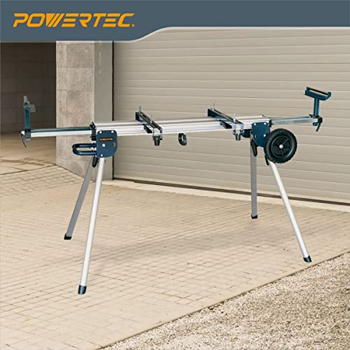 POWERTEC MT4004 Aluminum Portable Miter Saw Stand with 8 Inch Wheels, 330 Lbs Load Capacity, Quick Release Bracket Mounts
