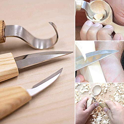 PRUGNA Wood Carving Tools Set for Spoon, Kuksa, etc. Carving Kit Contains 3 Knives, Sanding Sponges, Whetstone, Strop and Polishing Compound - with PRUGNA