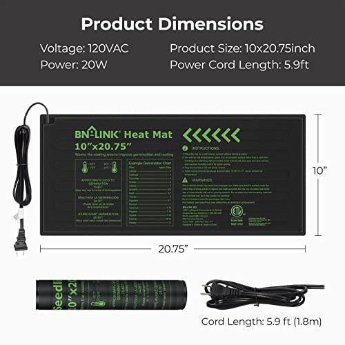 BN-LINK Durable Seedling Heat Mat Warm Hydroponic Heating Pad Waterproof 10" x 20.75" - 2 Pack for Seed Starting Greenhouse and Germination BN-LINK
