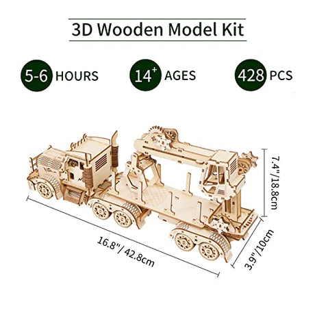 3D Wooden Truck Crane Puzzle Kit for Adults – Challenging DIY Model Building Craft by Hallisun Hallisun