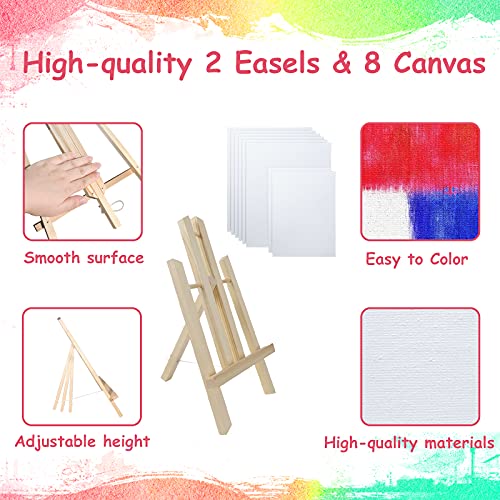 KIDDYCOLOR 52 Pcs Kids Paint Set with 24 Colors Acrylic Paint, Wood Easel,  8 x 10 Canvases, Brushes, Storage Bag, Great Gift for Christmas New Year