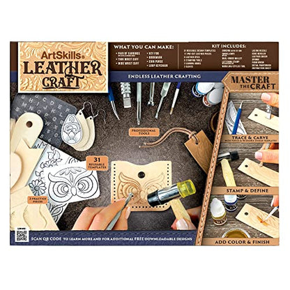 ArtSkills Leather Working Kit for Beginners with Leather Tools, Dyes, and Leather Stamps, Leather Crafting Kits for Adults & Teens, 64 pc - WoodArtSupply