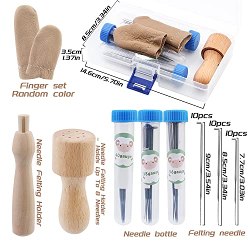 IMZAY Needle Felting Tools, Needle Felting Supplies, Needle Felting Kit with 3 Size 30Pcs Needles Felting Needles,Wooden Handle, Finger Cots, Perfect - WoodArtSupply