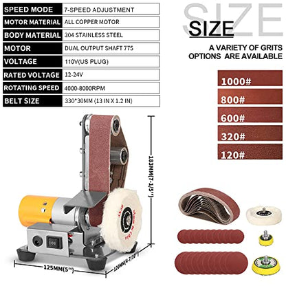 Electric Belt-Sander Adjustable Polishing-Grinding Sharpener - SI FNAG 7 Speed Mini Power Sanding Machine Bench Grinder Sanders 13x1.2inch For Knife - WoodArtSupply