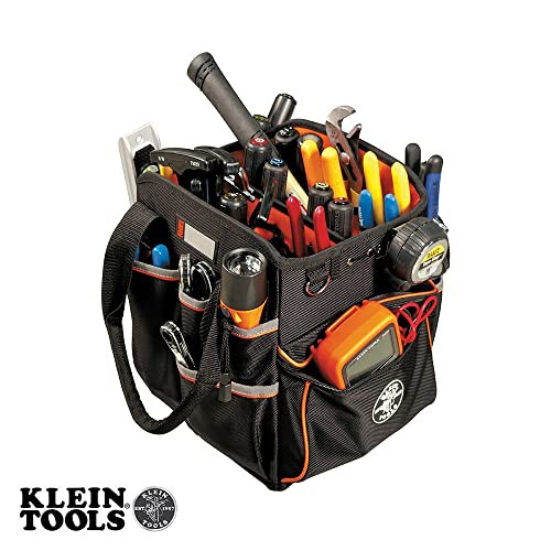 Klein Tools 5541610-14 Tool Bag with Shoulder Strap Has 40 Pockets for Tool Storage and Orange Interior - WoodArtSupply