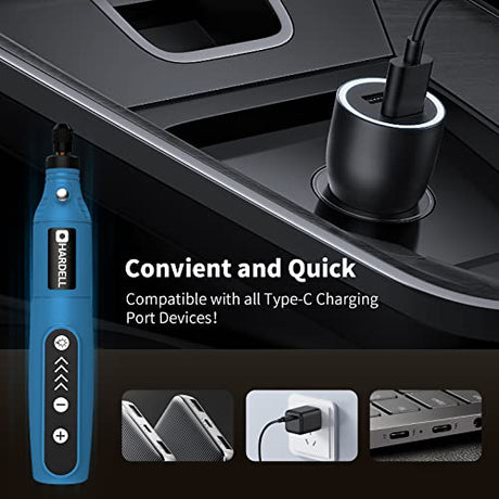 HARDELL Cordless Rotary Tool, 5 Variable Speed Mini Rotary Tool Kit with 61 Accessories, 3.7V Type-C Charging Power Rotary Tool for Engraving, HARDELL