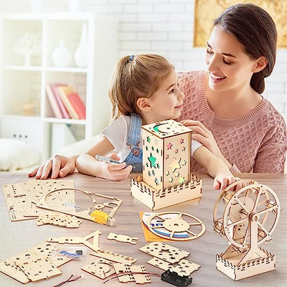 5 In 1 STEM Projects for Kids Age 8-12, Wood Building Kits, STEM Kit for Kids Ages 8-10 10-12, Model Craft Kits for Boys 6-8, 3D Wooden Puzzles