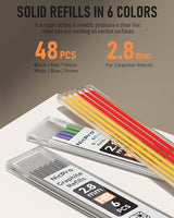 Nicpro 6 Pack Carpenter Pencil with Sharpener,Mechanical Pencils Set 54PCS Refills(Black,Red,Yellow,Blue,Green,White) Deep Hole Marker Construction Nicpro