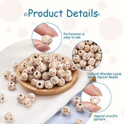 Craftdady 200pcs 10mm Natural Round Wood Beads Unfinished Wooden Ball Spacer Beads with Cross Pattern for Jewelry Making Hole: 2mm - WoodArtSupply