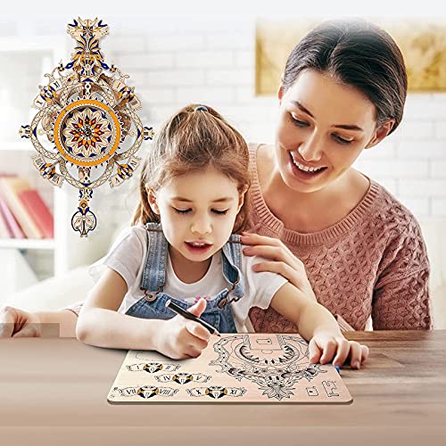 3D Puzzles for Adults Wooden Clock kit DIY Build Mechanical Wall Clock Hanging Pendulum Clock Puzzle Gift for Aldult and Teens Jigtoy