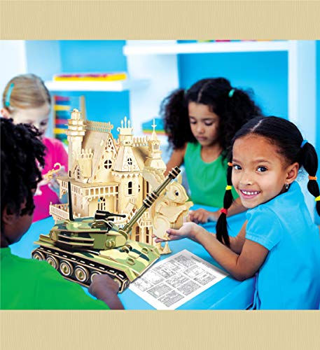 Puzzled 3D Puzzle Colorful Tank Wood Craft Construction Kit Fun, Unique and Educational DIY Wooden Military Toy Assemble Model Pre-Colored Crafting Puzzled