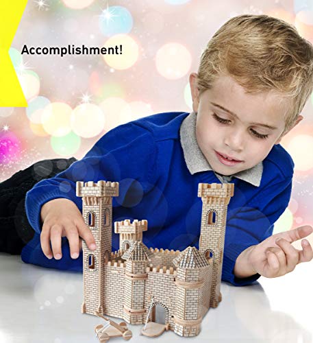 Puzzled 3D Puzzle Castle Set Wood Craft Construction Model Kit, Fun & Educational DIY Wooden Toy Assemble Model Unfinished Crafting Hobby Puzzle to
