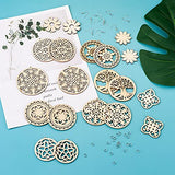 FASHEWELRY 80pcs Unfinished Filigree Flower Tree of Life Wooden Dangle Earring Pendants Natural Hollow Blank Wood Cutouts with 80pcs Jump Rings, FASHEWELRY