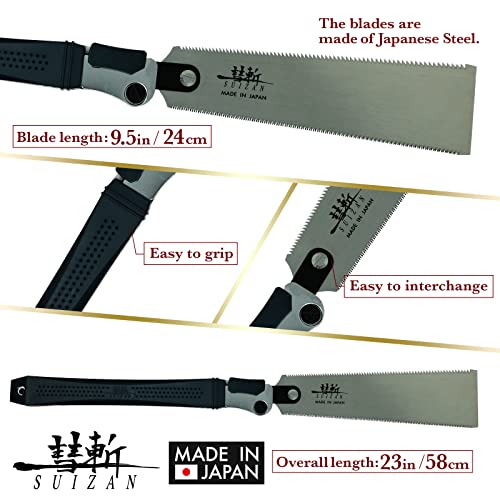 SUIZAN Japanese Folding Ryoba Pull Saw 9.5 Inch Double Edge Hand Saw for Woodworking Tools SUIZAN