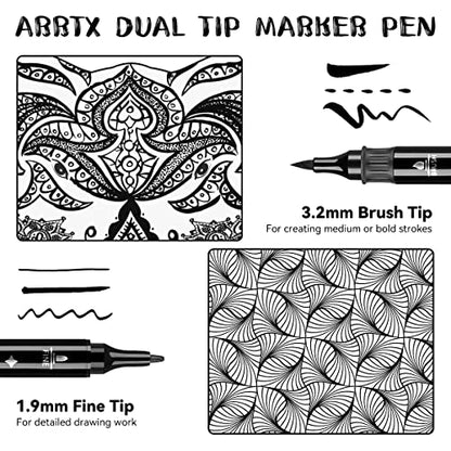 Arrtx Black Acrylic Paint Pens - 8 Pack Brush Tip and Fine Tip (Dual Tip) Black Paint Markers for Rock Painting, Water Based Acrylic Painting - WoodArtSupply