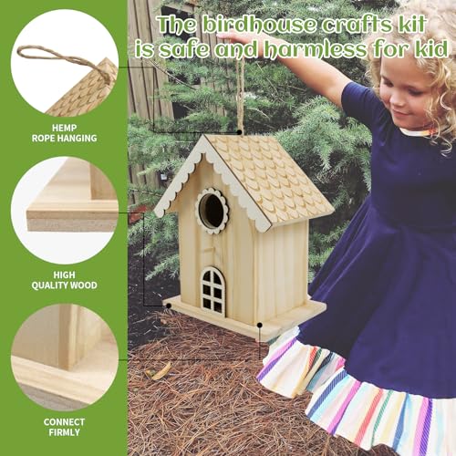 DIY Wooden Birdhouse Painting Kit for Kids, Bird House to Paint Set,Wood Arts and Crafts for Children,Ages 3-12 Build Your Own Bird Houses goldentime