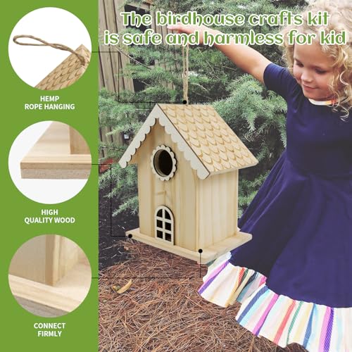 DIY Wooden Birdhouse Painting Kit for Kids, Bird House to Paint Set,Wood Arts and Crafts for Children,Ages 3-12 Build Your Own Bird Houses