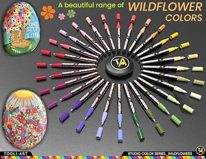 28 Wildflower Colors Acrylic Paint Pens Studio Color Series Markers Set 0.7mm Extra Fine Tip, Rock Painting, Glass, Mugs, Wood, Metal, Canvas, DIY, - WoodArtSupply