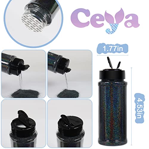 Ceya 3.5oz/ 100g Holographic Ultra Fine Glitter Powder Laser Black Glitter 1/128” 0.008” 0.2mm for Slime Epoxy Resin Craft Tumbler Jewelry Nail Art ceya