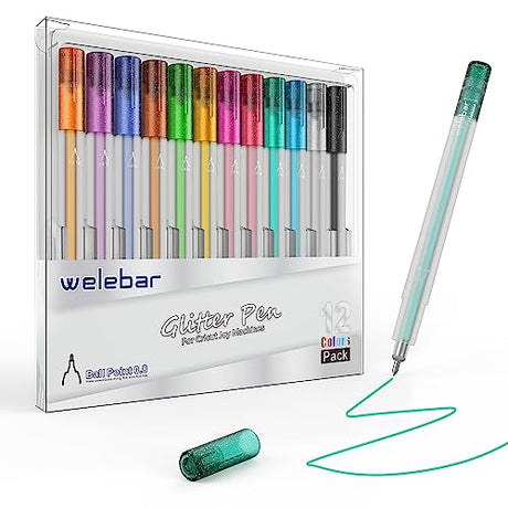 Welebar 12 Pack Glitter Gel Pens for Cricut Joy/Xtra, 0.8 Tip Glitter Medium Point Pen for Writing Drawing, Compatible with Cricut Joy Machine Welebar