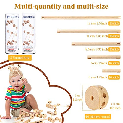 Zhanmai 2 Sets 120 Pieces Wooden Building Blocks Toys Kids Wooden Toys Educational Natural Wood Toys Learning Wooden Blocks Different Sized Toy - WoodArtSupply