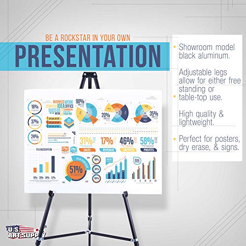 U.S. Art Supply 66" High Showroom Black Aluminum Display Easel and Presentation Stand (Pack of 10) - Large Adjustable Height Portable Floor and US Art Supply