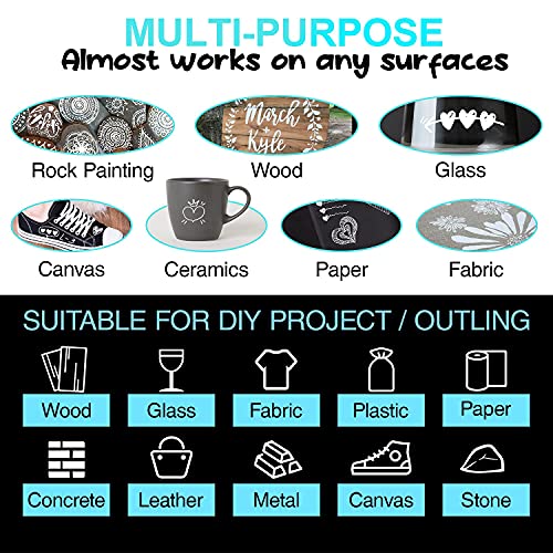 White Paint Pen Acrylic Marker: 8 Pack 0.7mm White Paint Marker for Metal, Art, Wood, Black Paper, Plastic, Ceramic, Metallic, Rock Painting, AKARUED