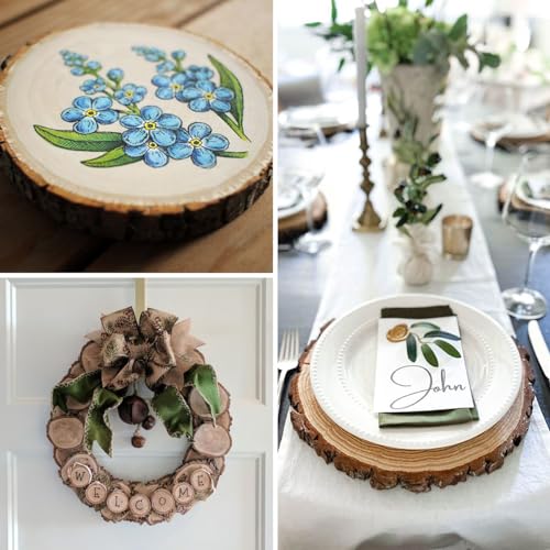 Philorn Natural Wood Slices for Centerpieces 10 Pcs 5.1-5.5 inch Unfinished Wood Rounds with Bark Wooden Circles for Crafts, Tree Slices for DIY Arts Philorn