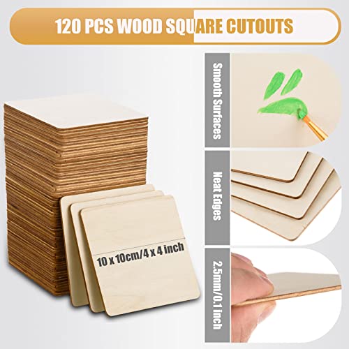 80 Pcs Unfinished Wood Pieces 4x4 Inch Blank Wood Squares Natural Wooden Square Cutouts Tiles Unfinished Wooden Squares Ornaments for DIY Crafts,