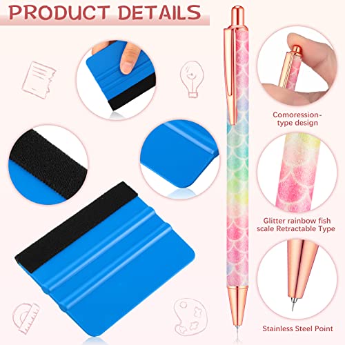 8 Pieces Pin Pen Weeding Tool Vinyl Weeding Tool with Rainbow Retractable Air Release Pen and Refill Vinyl Squeegee Vinyl Tweezers Weeders for Chumia