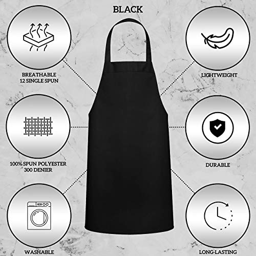 GREEN LIFESTYLE 12 Pack Bib Apron - Unisex Black Aprons, Machine Washable Aprons for Men and Women, Kitchen Cooking BBQ Aprons Bulk (Pack of 12, No GREEN LIFESTYLE