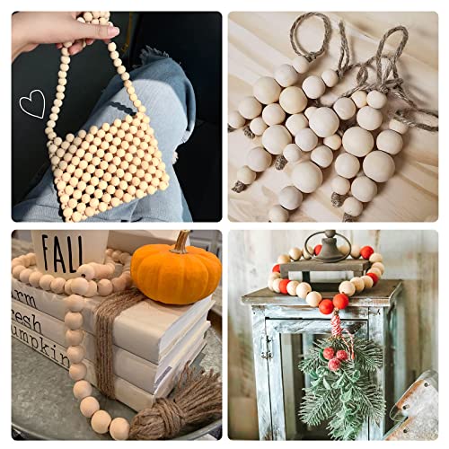 Foraineam 1000 Pieces Wood Beads Unfinished Natural Wooden Loose Beads Round Spacer Beads for Craft Making (6mm, 8mm, 10mm, 12mm, 14mm, 16mm, 20mm) Foraineam