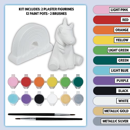 TULIP All-in-One Daydream 2 Figure Ceramic Painting Kit, Unicorn & Rainbow Value Pack, 2 Paint Your Own Figurines 12 Paints, 2 Paintbrushes, Kids TULIP