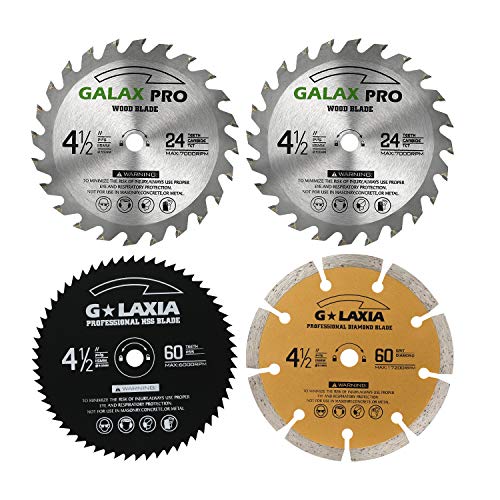 GALAX PRO Saw Blade Set, Pack of 4 Assorted 60T HSS Metal/24T TCT Wood/Diamond 4-1/2-Inch Circular Saw Blade with 3/8" Arbor for Fast Cutting… GALAX PRO