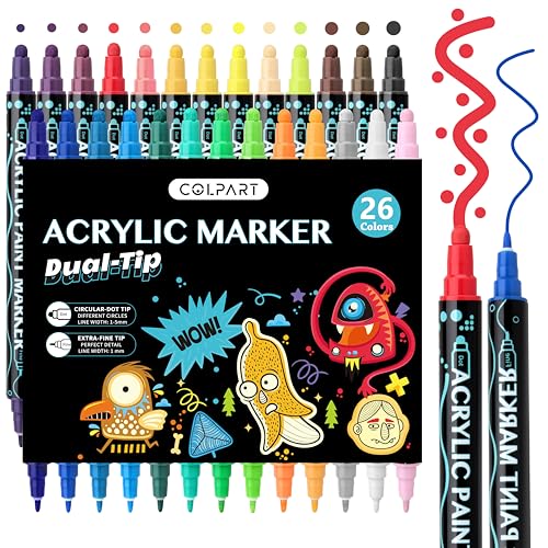 colpart 26 Colors Dual Tip Acrylic Paint Pens Markers，Premium Acrylic Paint Pens for Rock Painting Wood Canvas Plastic Metal Stone, Christmas Gift - WoodArtSupply