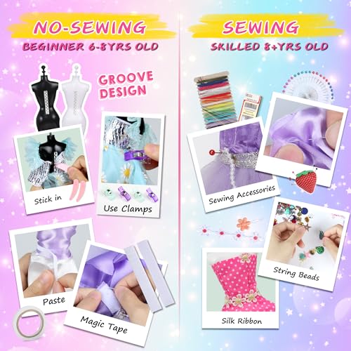 YEETIN Fashion Designer Kits for Girls Ages 6+, 600+Pcs Kids Sewing Kits, Arts & Crafts Girls' Fashion Set, Doll Clothes Making, Learn to Sew Gifts - WoodArtSupply