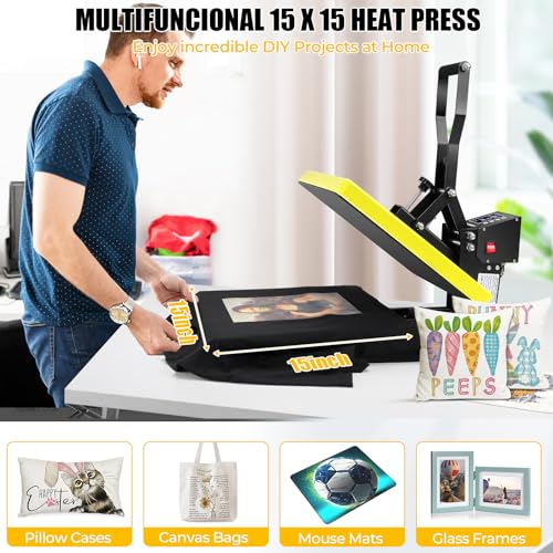 Whubefy Heat Press 15x15 Slide Out, Clamshell Heat Press Machine for T-Shirts, Bags, Mouse Pads & More, Dual-Tube Fast Heating, Digital Industrial - WoodArtSupply