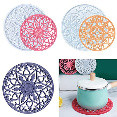 Mandala Coaster Resin Molds 2pcs Large Silicone Coaster Molds for Hollow Flower Tray Epoxy 3D Geode Design Shiny Molds for Home Decoration Coaster