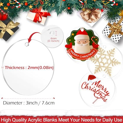 Acrylic Circles 3 Inch Acrylic Ornament Blanks for Crafts, 30 Pieces Round Blanks Acrylic Ornaments Plexiglass Circles Clear Glass Disc Ornaments - WoodArtSupply