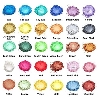 Mica Powder, 30 Color Resin Pigment, Natural Cosmetic Grade Shimmer Mica Powder for Epoxy Resin/Bath Bombs/Candle/Soap/Lip Gloss/Slime. Candle